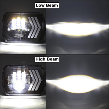 2 Pcs 5X7 Inch Car Modified Red Background Led Square Headlamp For Jeep Wrangler