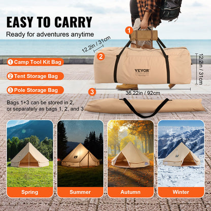 VEVOR Canvas Bell Tent 4m/13.12ft 4-Season Camping Yurt Tent with Stove Jack